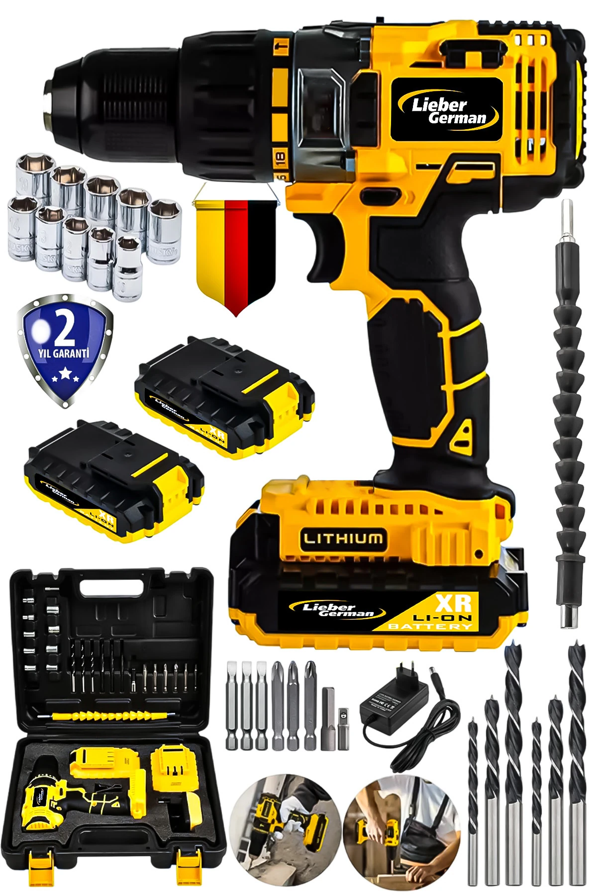 LG5960 Darbeli Metal Şanzıman Çift Akülü Bakır Sargı 27 Parça Şarjlı Matkap Akülü Vidalama Matkap