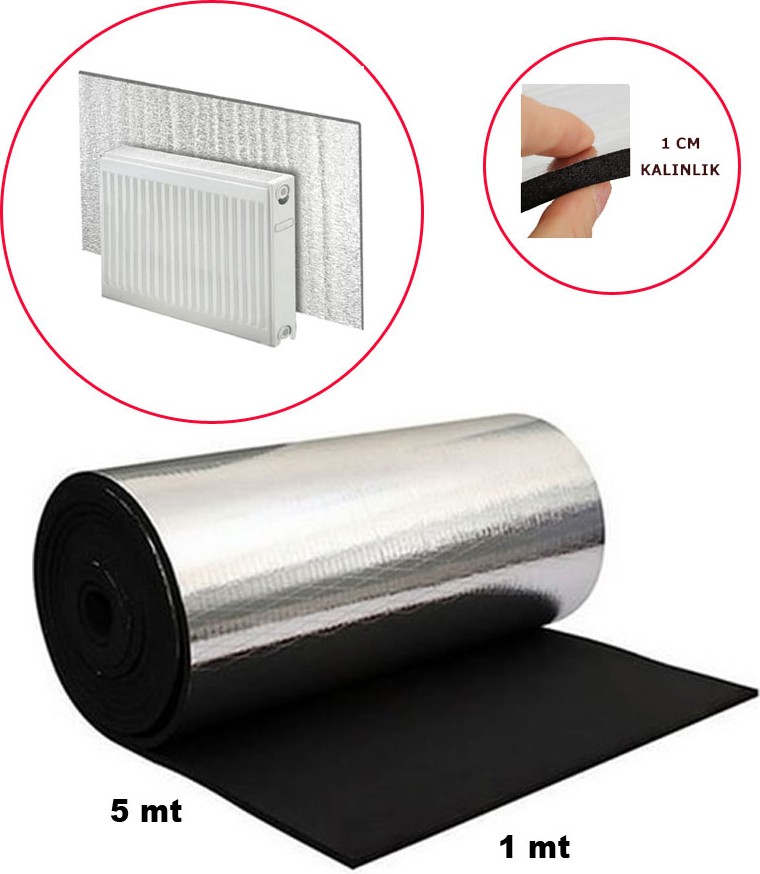 5 mt Kalorifer Radyatör Arkalığı Isı Yalıtımı İzalasyon Levhası Petek Arkası Alüminyum Folyo (1 Cm) 5 mt 1 cm