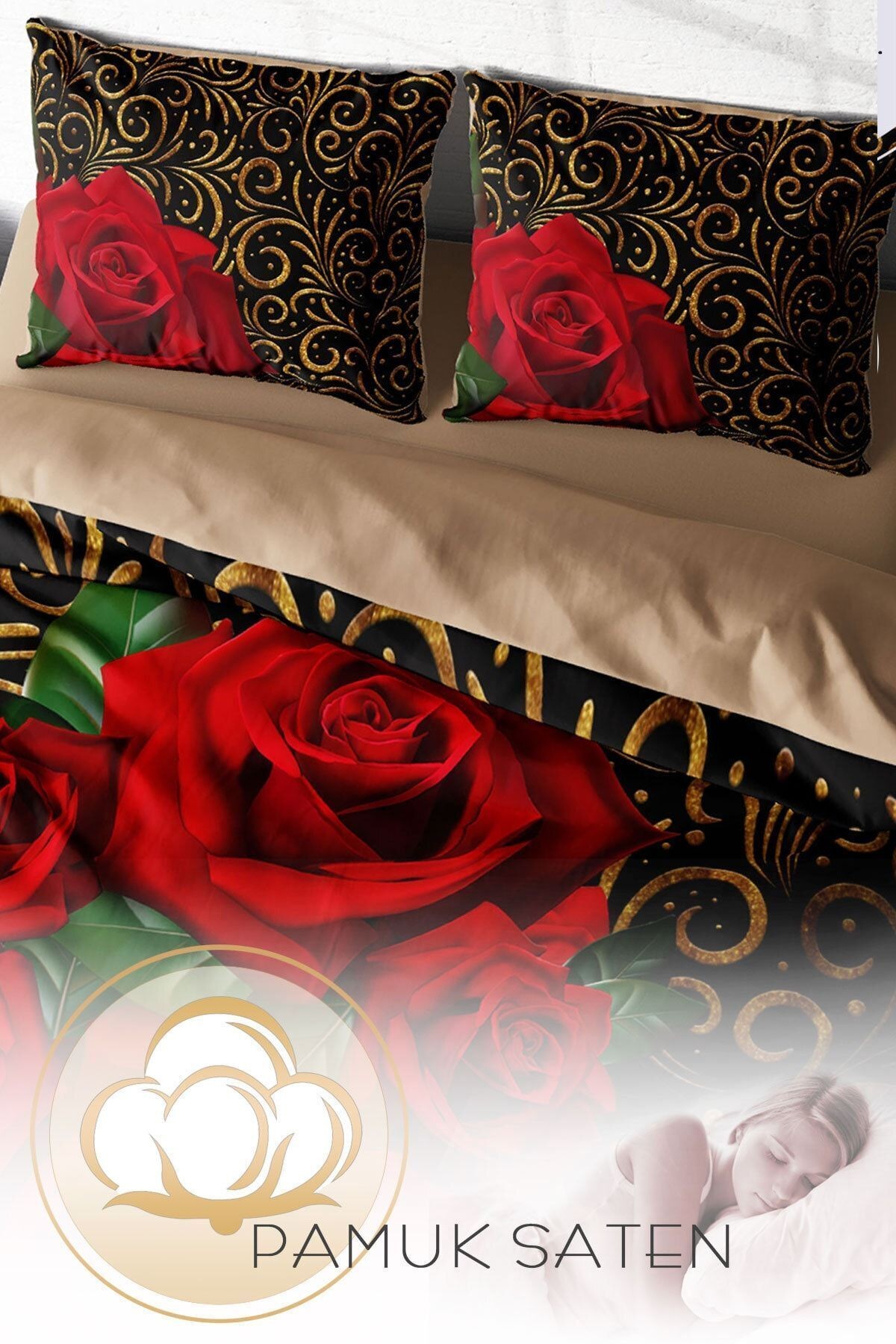 Gold & Roses 3d Çift Kişilik Nevresim Takımı
