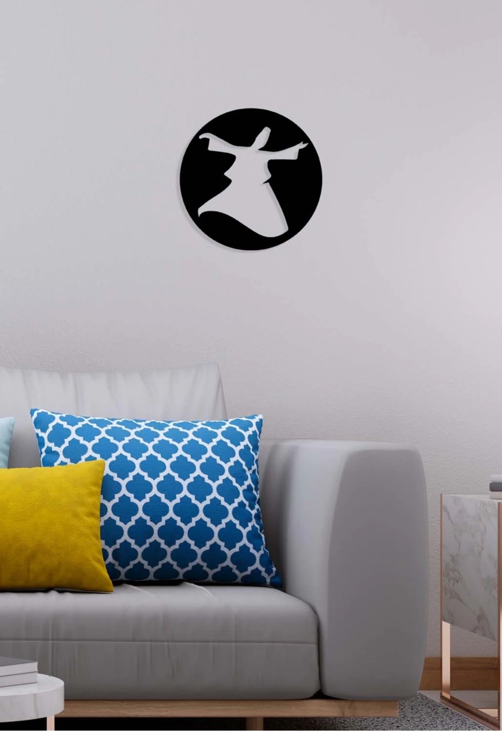 -Sufi Semazen Islami Metal Tablo - Islami Ev Dekorasyonu - Dini Duvar Tabloları - 50 X 50 - Cm - Sıyah-Islm-188