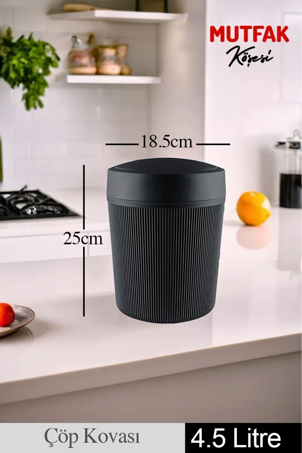 4,5 Lt. Çöp Kovası, Banyo, Mutfak, Ofis Çöp Kovası Siyah
