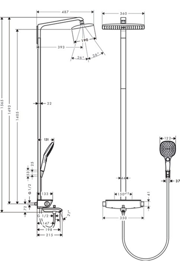 Dus Kolonu 360 1jet Banyo Termostat Ile Beyaz/krom