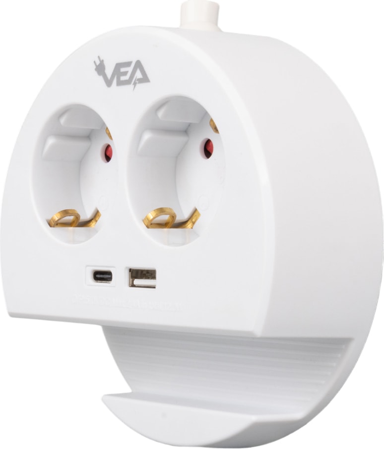 Ve- G1102C 2'li USB + Type-C Girişli Telefon Standlı 1.5 Metre Grup Priz