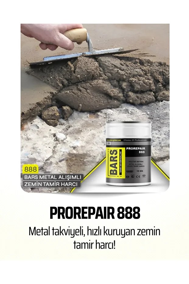 REÇİNE BETON 888, Metal Takviyeli, Hızlı Kuruyan, Ağır Yük İçin Zemin Tamir Harcı 19 kg