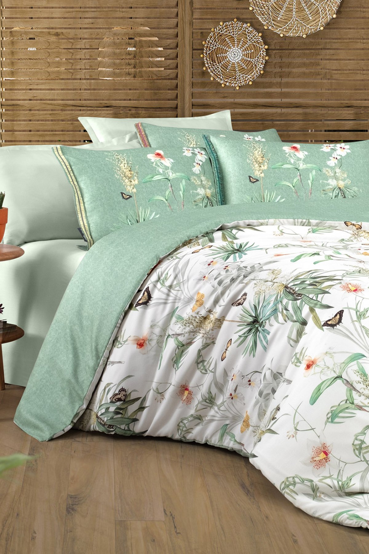 Felina Yeşil King Size (Battal Boy) %100 Pamuk Lyocell Nevresim Takımı