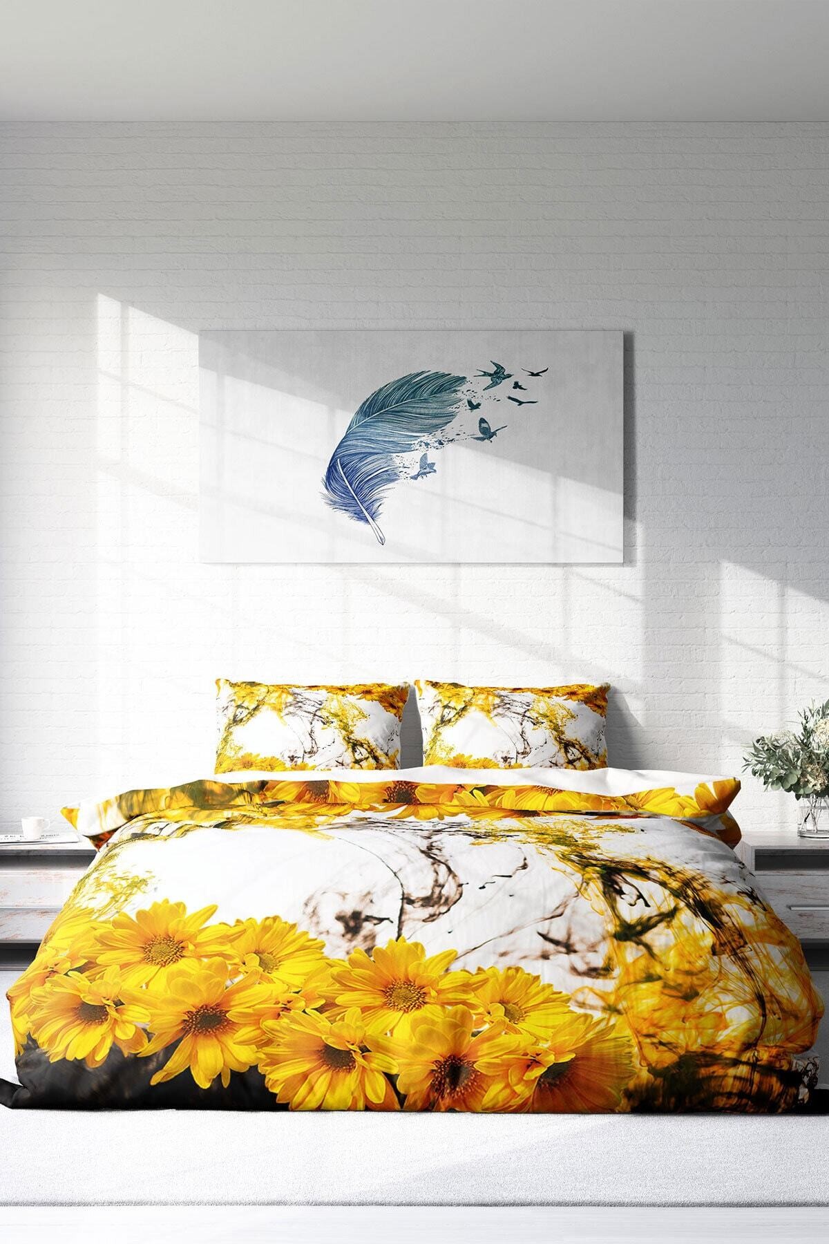 Kıng Sıze Yellow Daisy 3d Çift Kişilik Nevresim Takımı 220x240cm