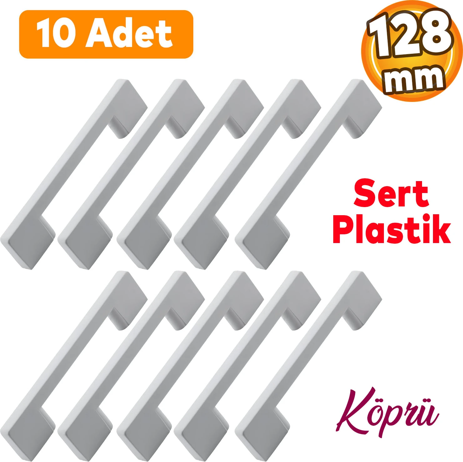 10 Adet Plastik Köprü Mobilya Mutfak Çekmece Dolabı Dolap Kapak Beyaz Kulbu Kulpu Kulpları 128 mm