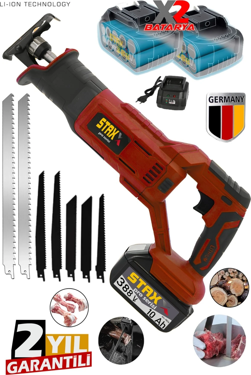 10 Pilli Lityum Profesyonel Seri Tuğla Beton Gaz Kesme Tilki Kuyruğu Testeresi 7 Bıçak Hediye