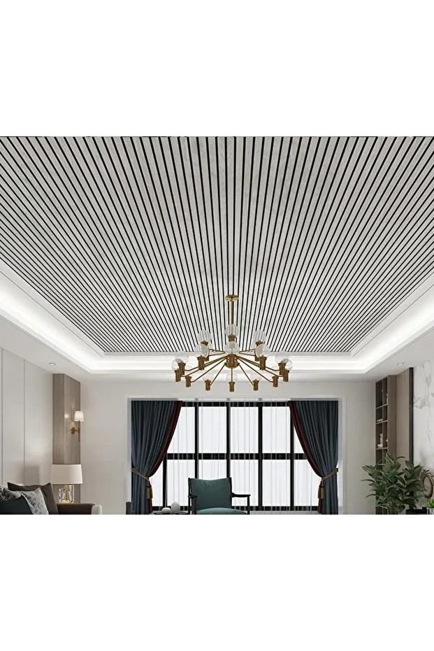 YG006 Lambiri Efekt Kendinden Yapışkanlı Açık Gri Lambiri Desenli Duvar Paneli Kağıdı