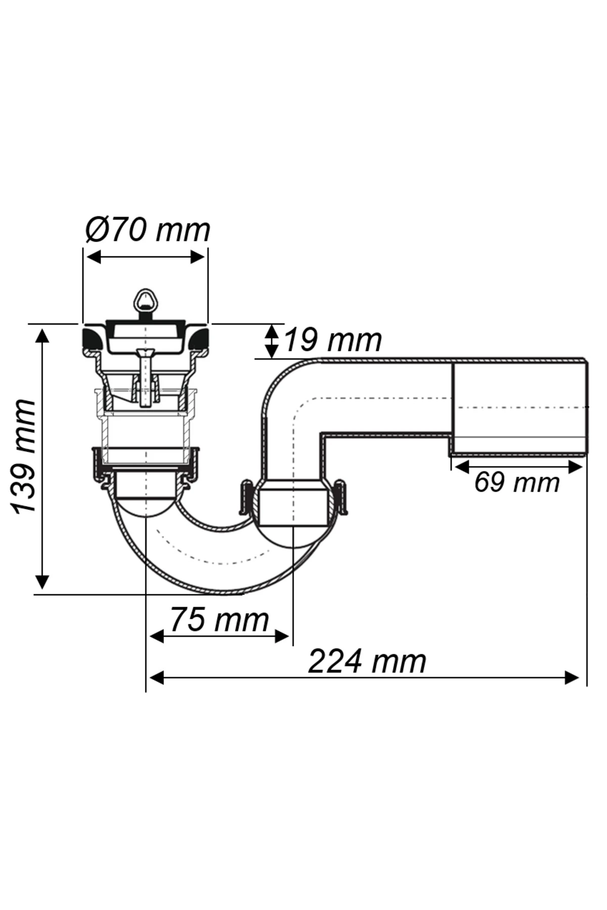 Duş sifonu, bide sifonu, küvet sifonu, paslanmaz çelik delikli süzgeçli, koku önleyici gider borulu