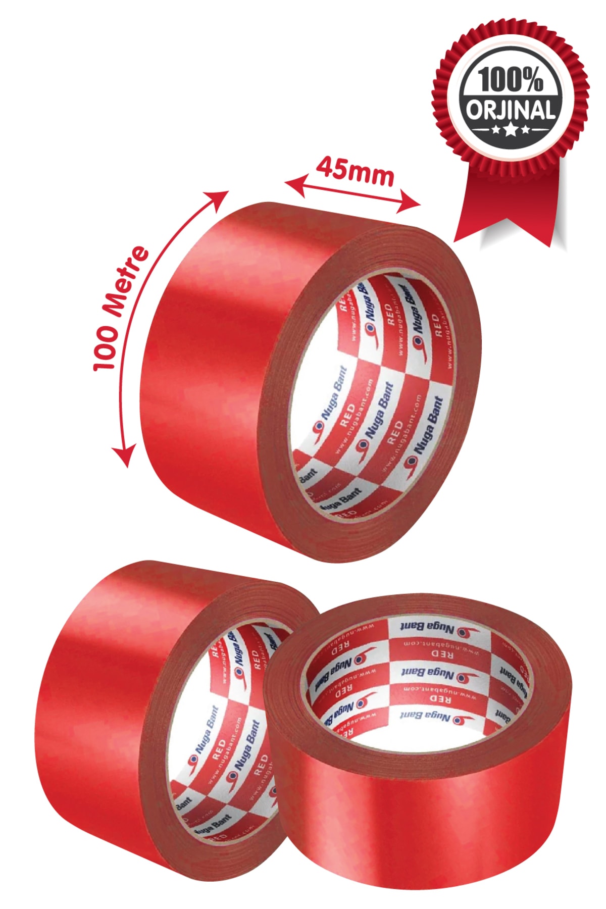 NUGA Kırmızı Hotmelt Yapışkanlı Koli Bandı 45x100 - Güçlü, Dayanıklı Ve Hızlı Yapışan Ambalaj Bandı