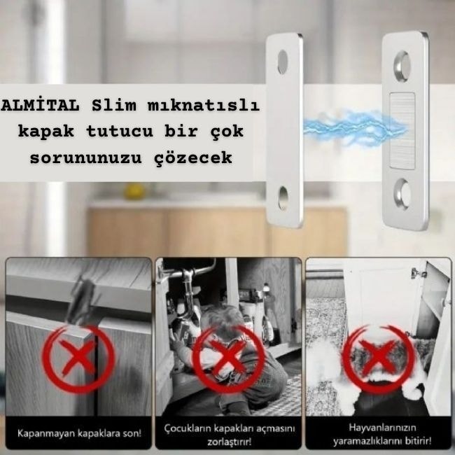 Magnifix 5 Adet SLIM güçlü mıknatıslı kapak tutucu (kapı, çekmece tutucu, çıt çıt)