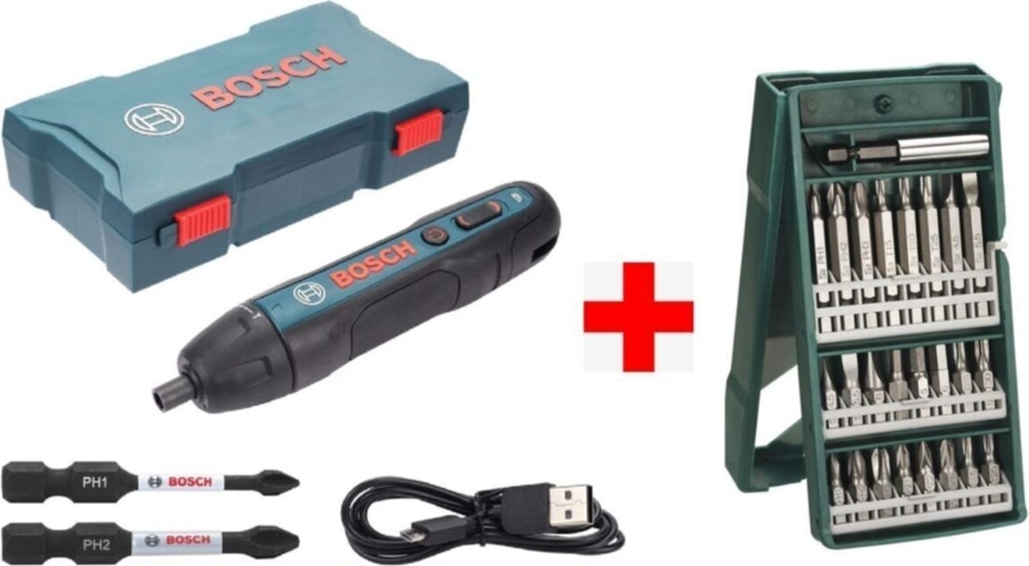 BOSCH Go 2 Akülü Vidalama Şarjlı Tornavida ve 25 Parça Vidalama Ucu Seti