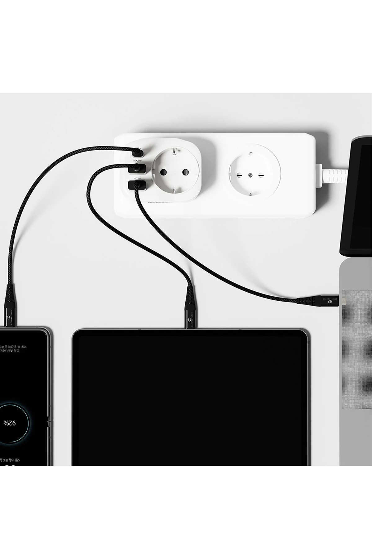 USB Type-C Priz Dönüştürücü Şarj Adaptörü Priz - 2 USB - 1 Type-C Girişli Çoklu Fiş