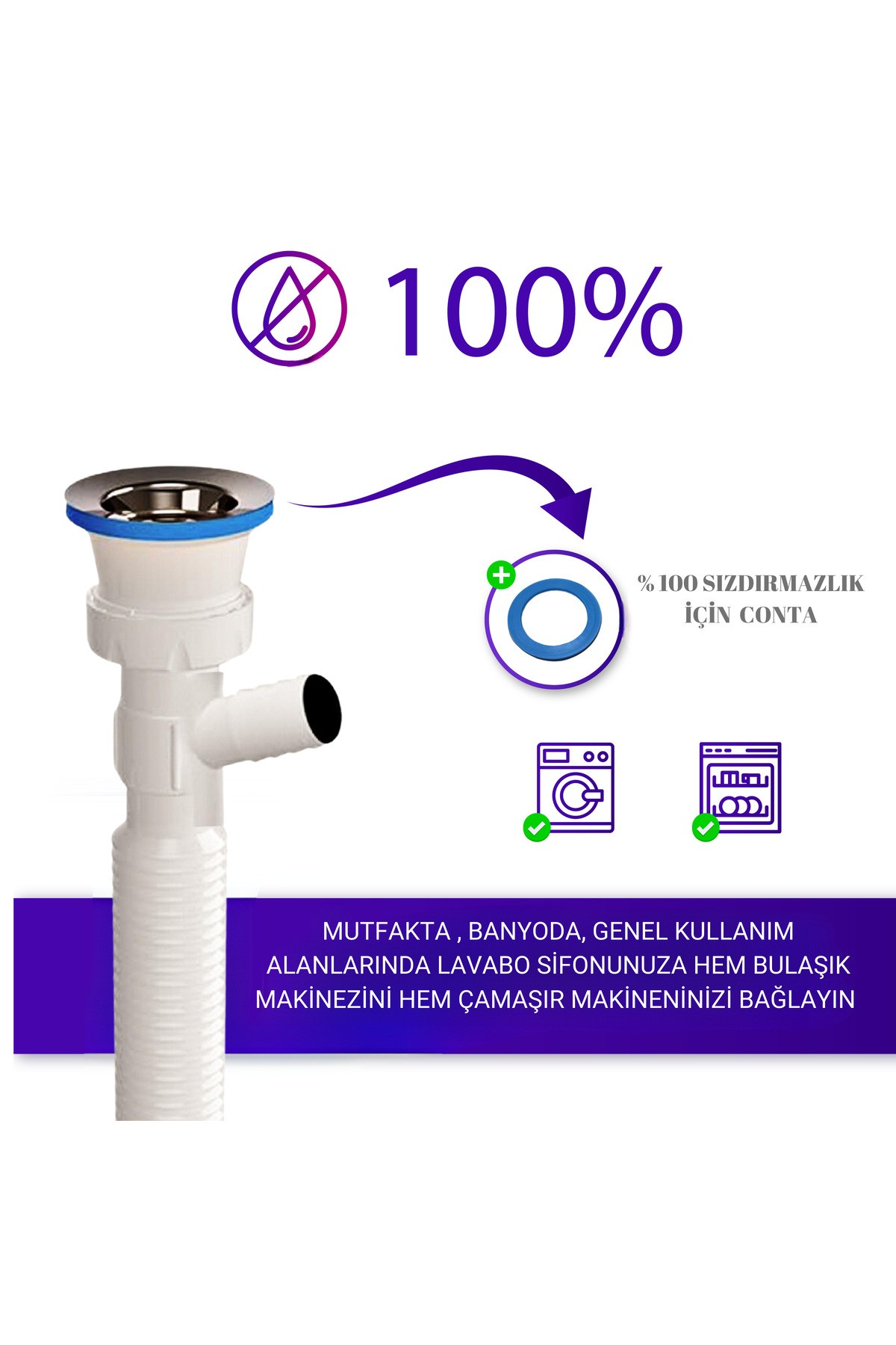 Çift Girişli Lavabo Sifonu – Bulaşık ve Çamaşır Makinesi Uyumlu | Sızdırmaz ve Dayanıklı Yapı