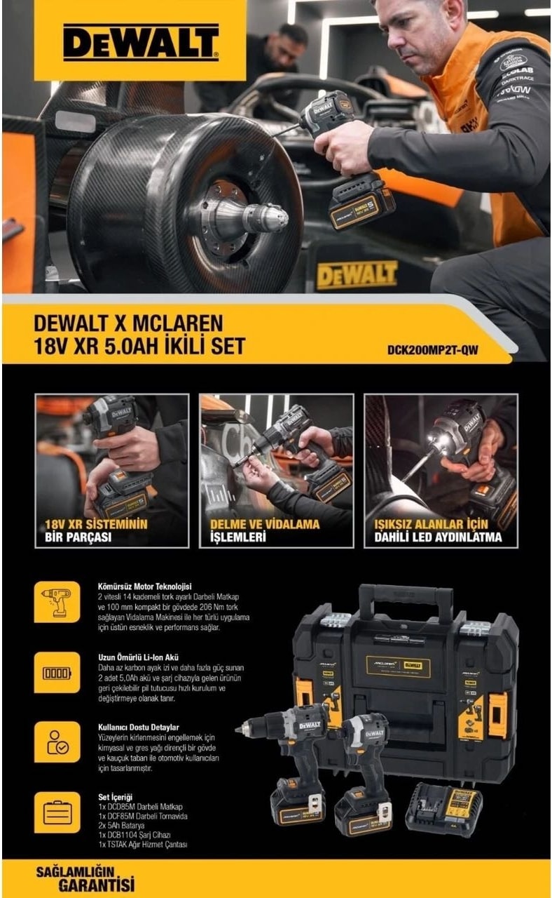 DEWALT Mclaren DCK200MP2T + Dcg 412 Avuç Taşlama 2AD 5.0 Ah Akü