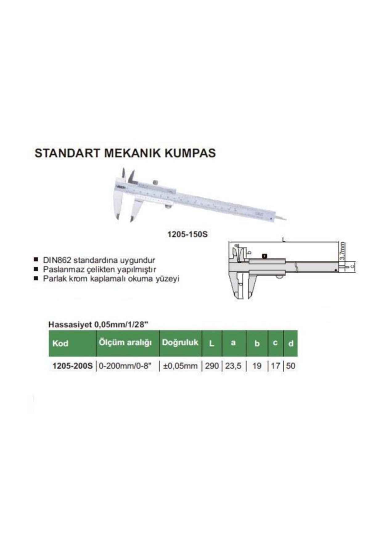Insize Standart Mekanik Kumpas 1205-2002s