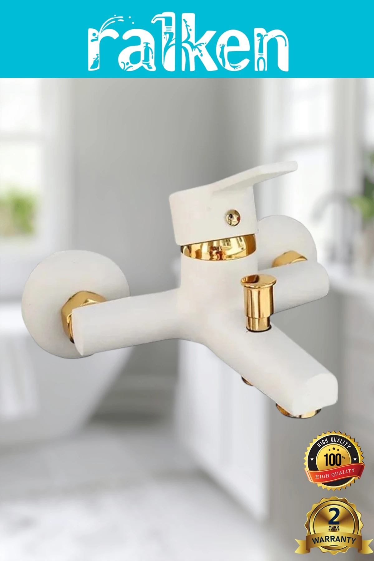 Lüx Beyaz Gold Kare 3’lü Banyo Seti Altın Robot Tepe Duş, Banyo, Lavabo Bataryası Musluk Takımı