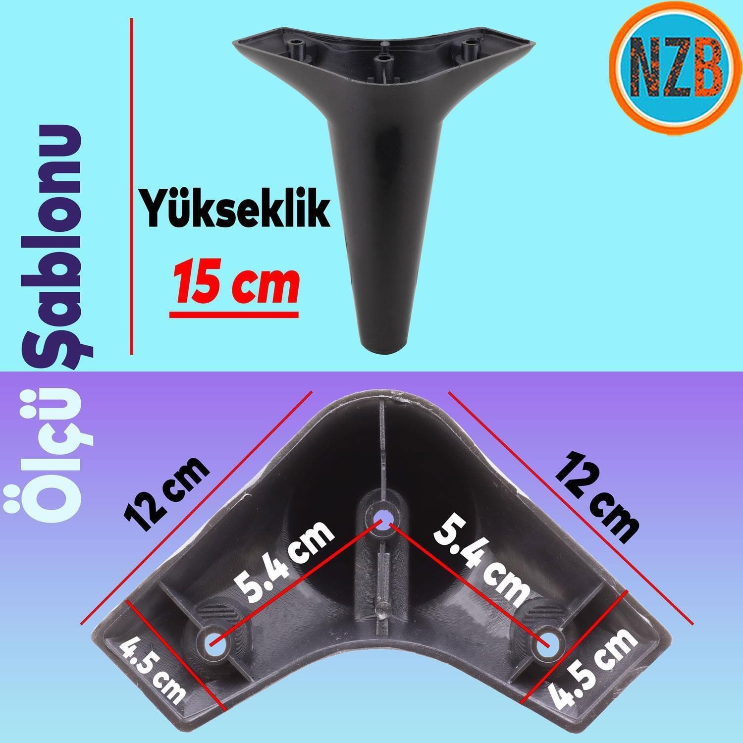 Mobilya Kanepe Koltuk Sehpa Tv Ünitesi Ayağı Ayakları 15 cm Siyah Baza Ayak (4 Adet)