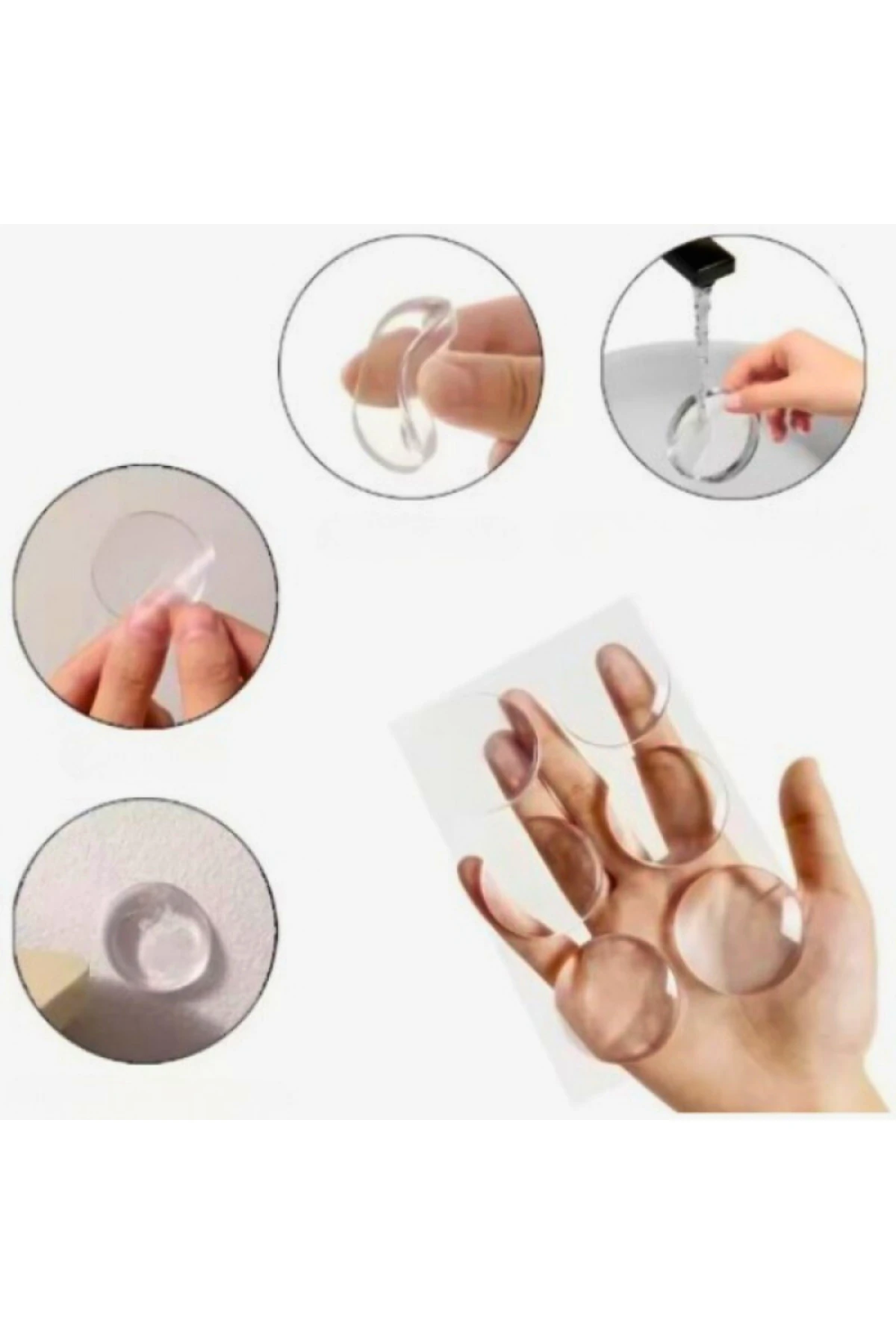 6 Adet Şeffaf Silikon Kapı Kolu Mobilya Koruma Çift Taraflı Yapışkanlı Stoper Duvar Koruyucu Seti