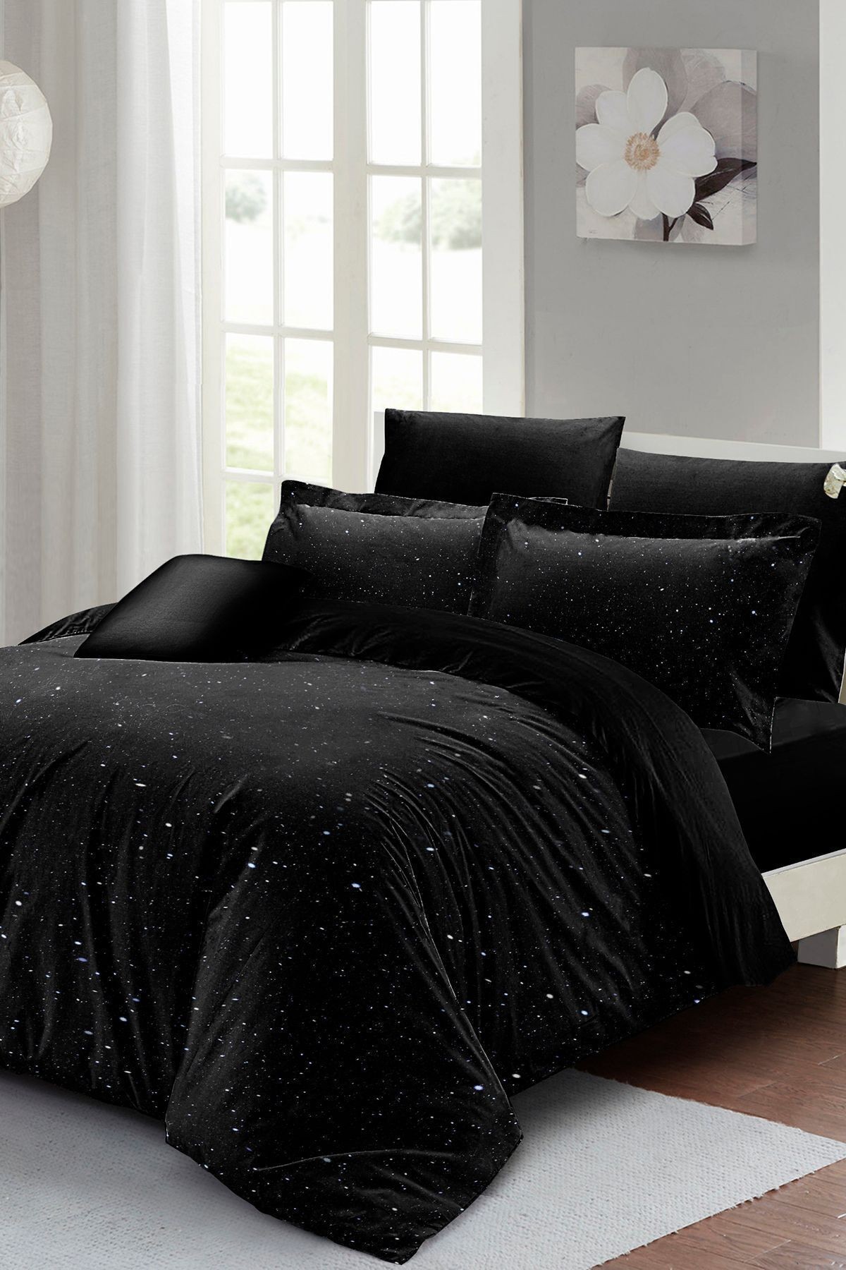 %100 Pamuk-saten Starly Night Lastikli Çarşaflı Çift Kişilik Nevresim Takımı