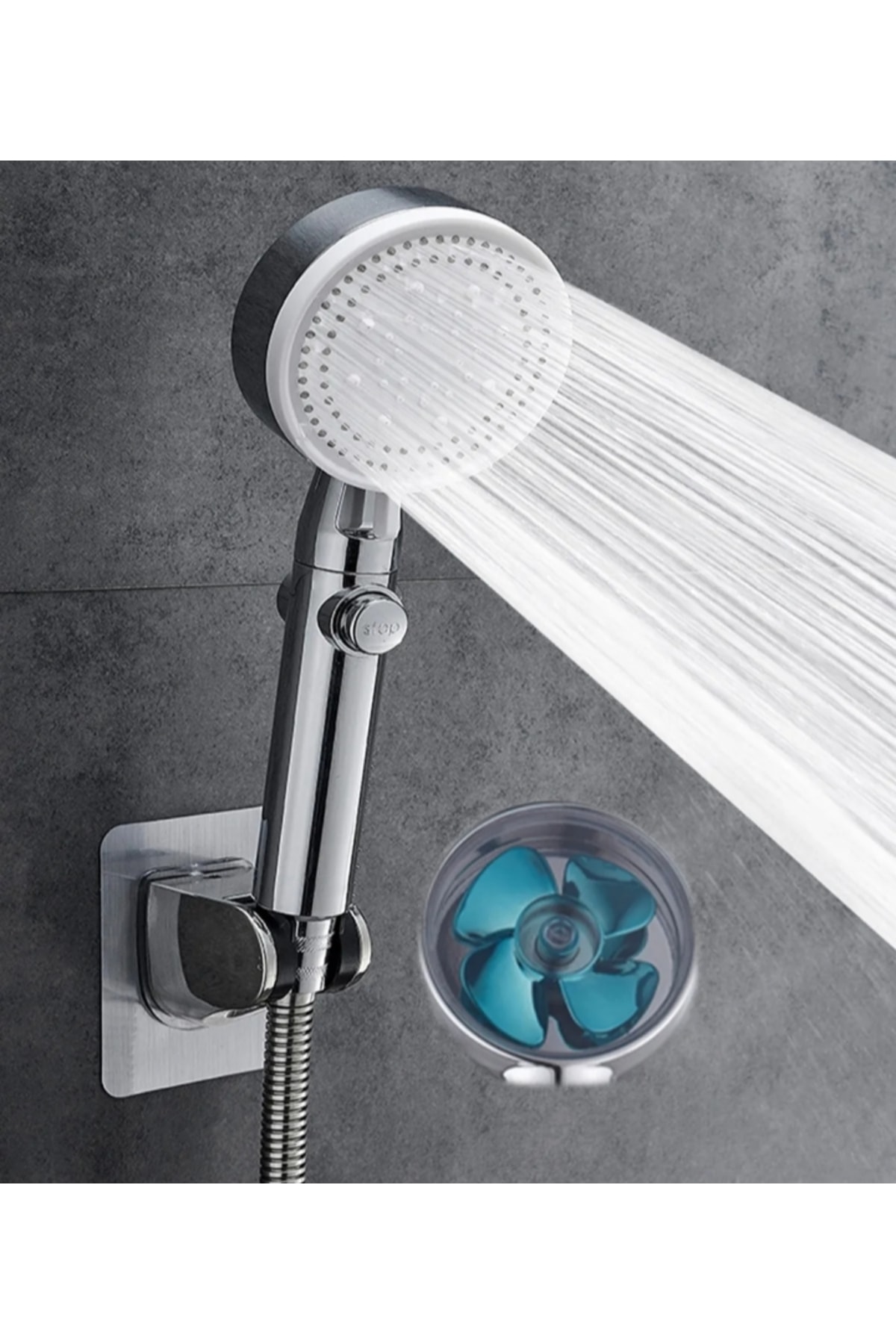 Turbo Pervaneli 5 Fonksiyonlu Duş Başlığı Duş Hortumu 150 Cm Ve Mafsal Set