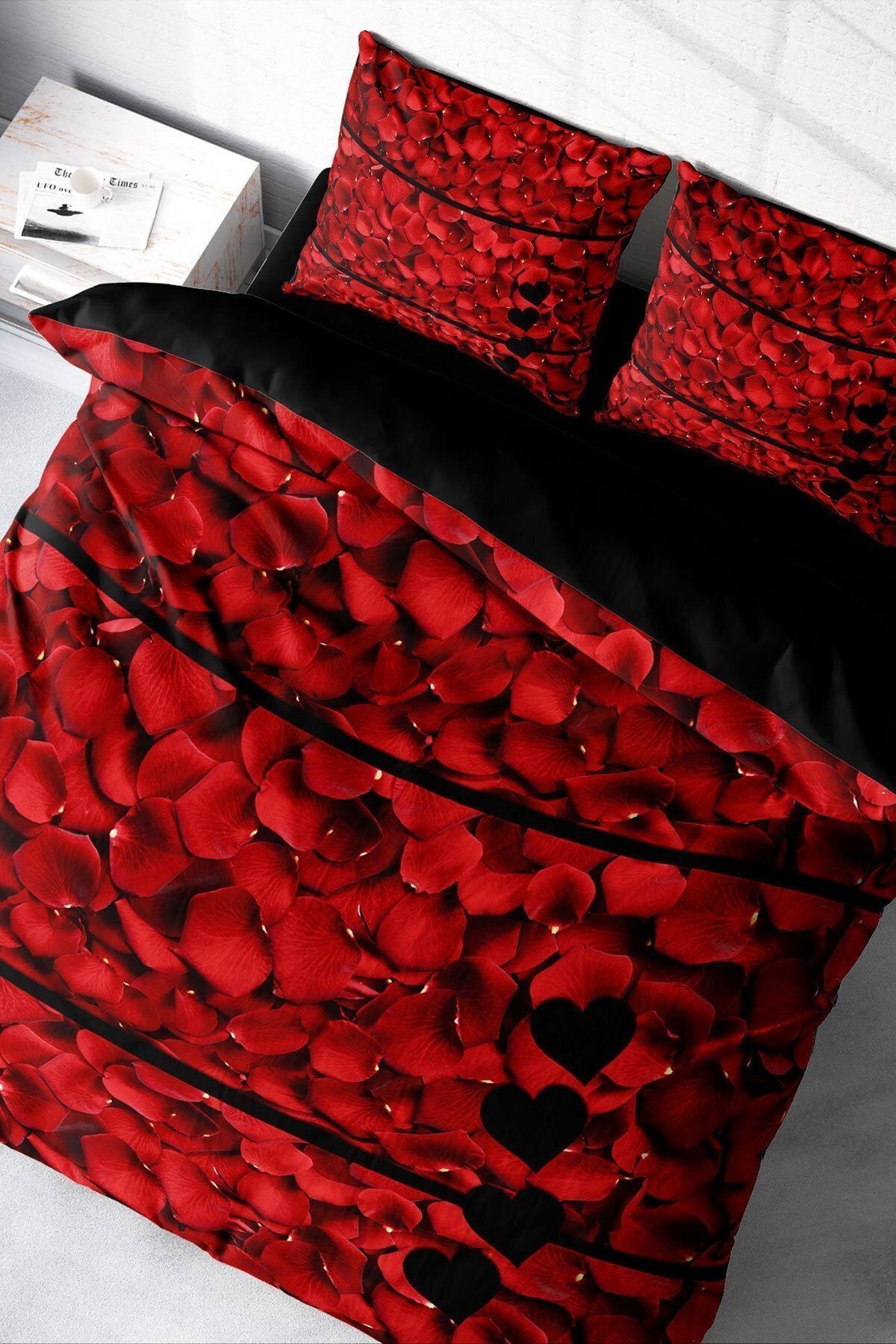 Nevresim Takımı %100 Doğal Pamuk Çift Kişilik 3d Digital Rose Feather