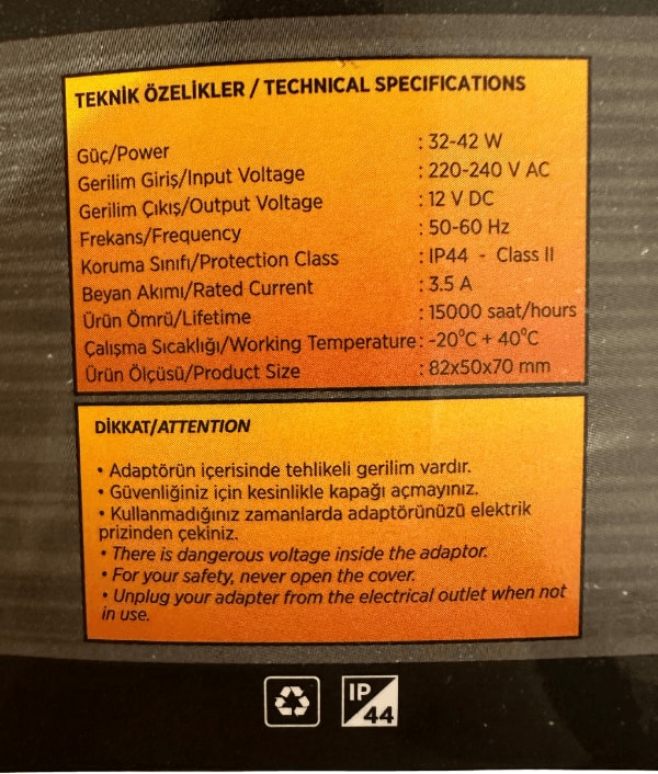 CT-2552 3.5 Amper 220V Fişli Adaptör