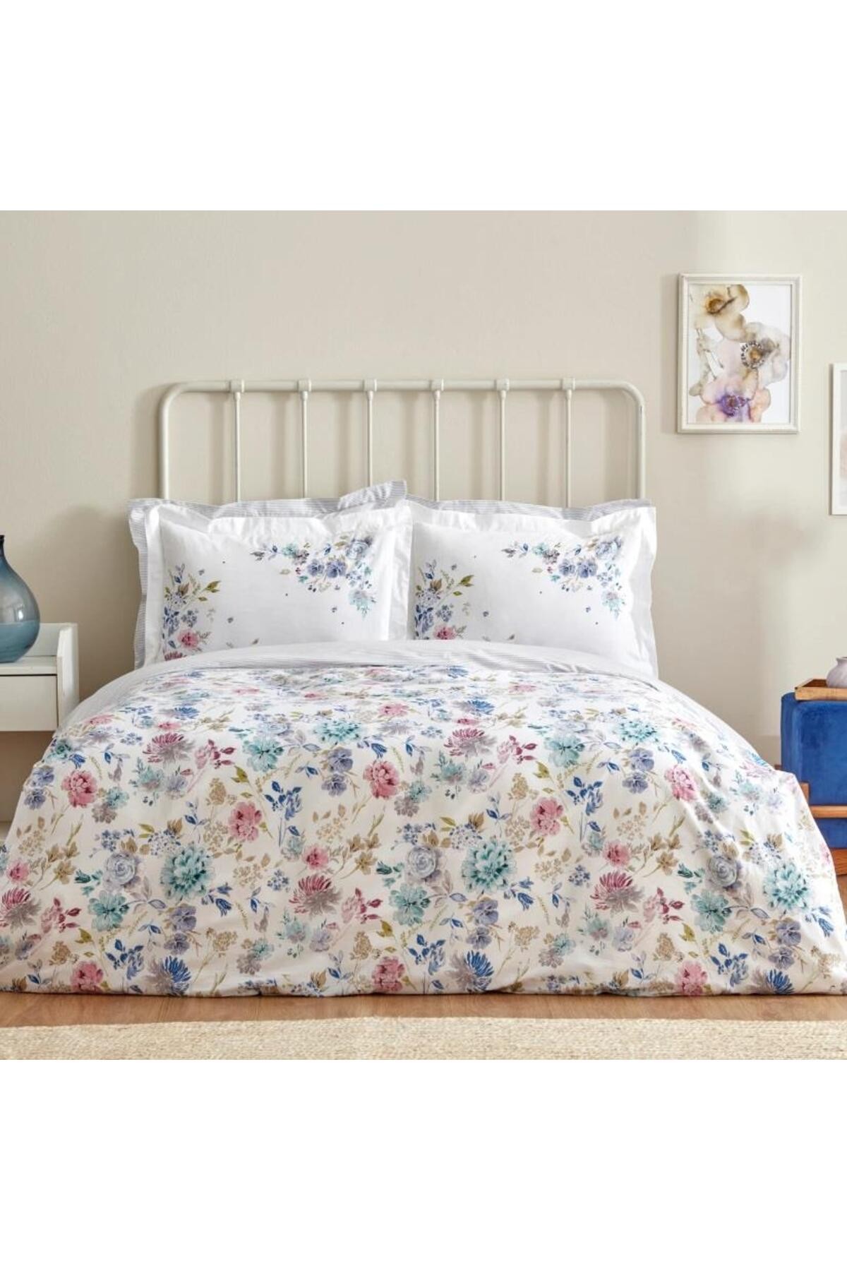 Nevresim Takımı %100 Pamuk Çift Kişilik Floral Lila