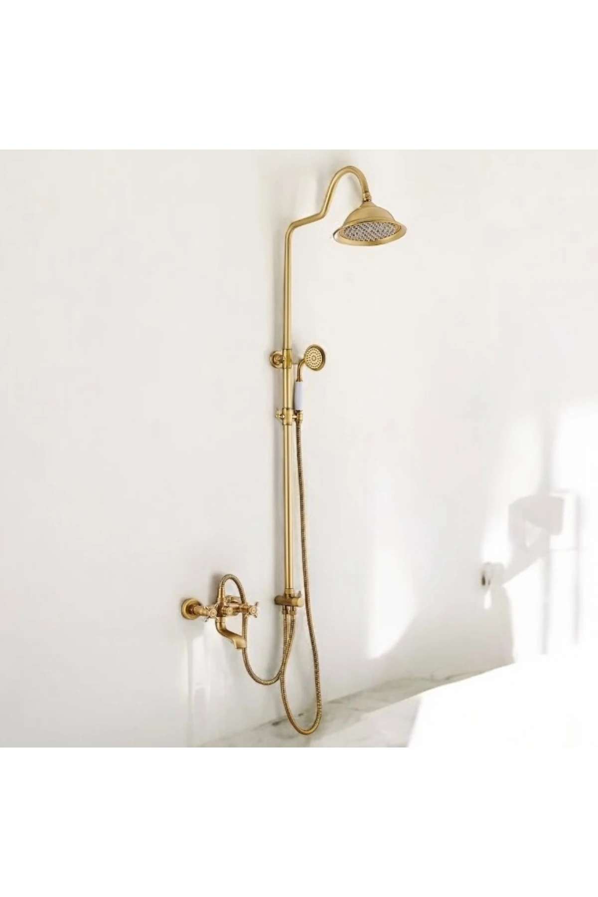 Antik Gold Duş Sistemi Batarya Dahil Set Klasik Tasarım Pirinç Duş Seti 5 Yıl Garantili