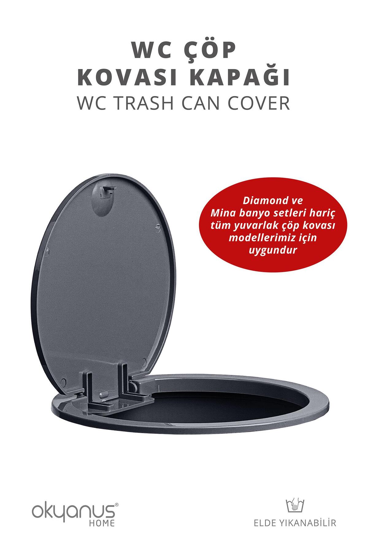 Antrasit Yuvarlak Yedek Çöp Kovası Kapağı