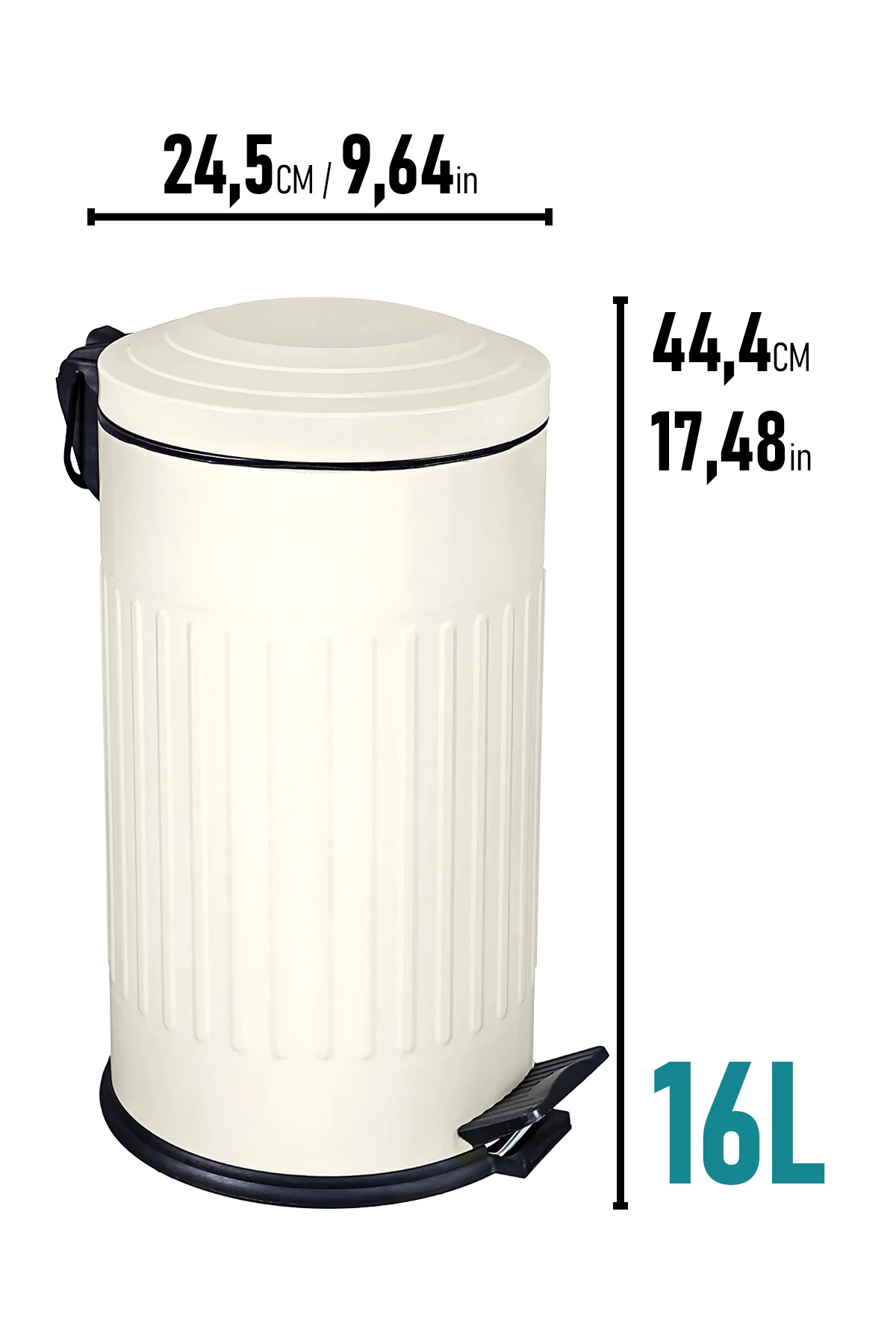 Vintage Çöp Kovası Çizgili Krem 16 Lt