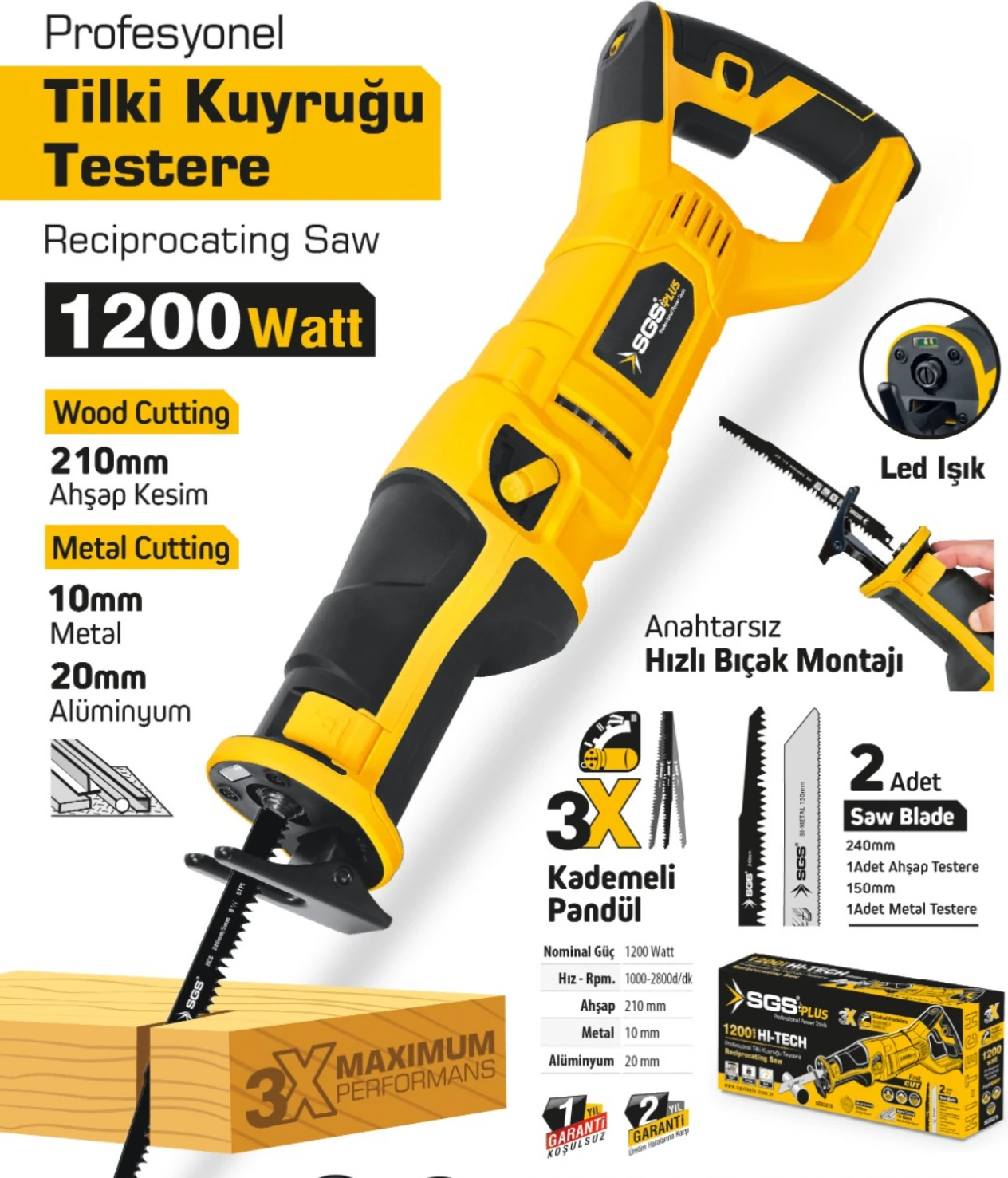 Plus Tilki Kuyruğu Testere 1200WATT 2yıl Garanti