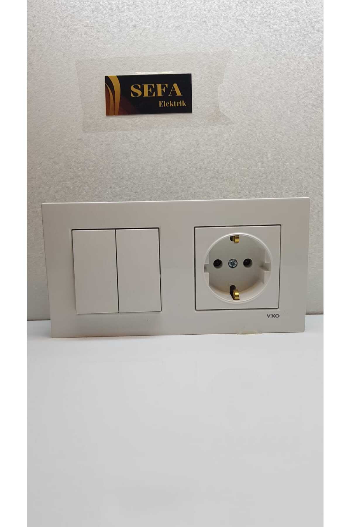 KOMÜTATÖR TOPRAKLI PRİZ ÇERÇEVELİ İKİLİ TAKIM BEYAZ  KARRE