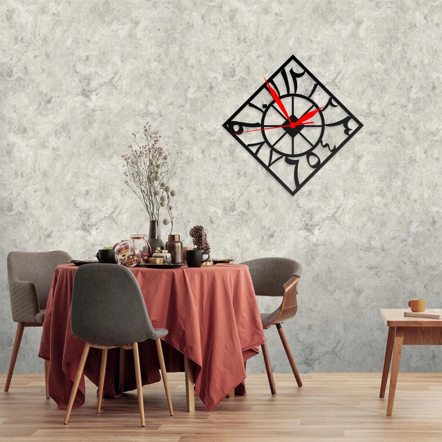 Duvar Saati Düz Islami Rakam Tasarımlı Ev ve Ofis Dekoratif Metal Duvar Saati