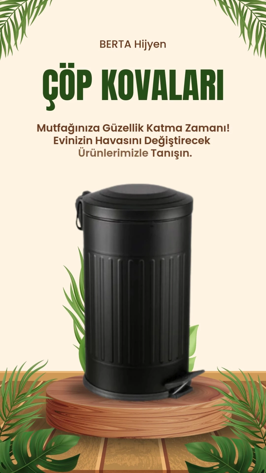 Vintage Siyah Çöp Kovası Amortisörlü Kapak Çizgili Lüks Model 16lt