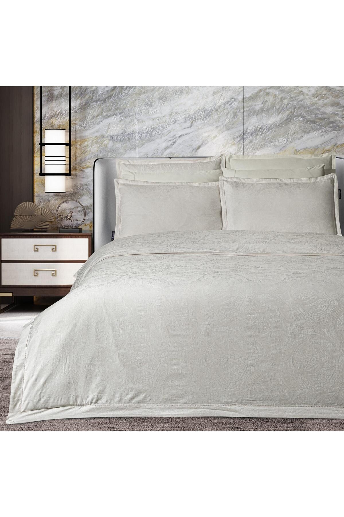 Borendo King Size (Battal Boy) %100 Pamuk Saten "300 TC" Nevresim Takımı Krem