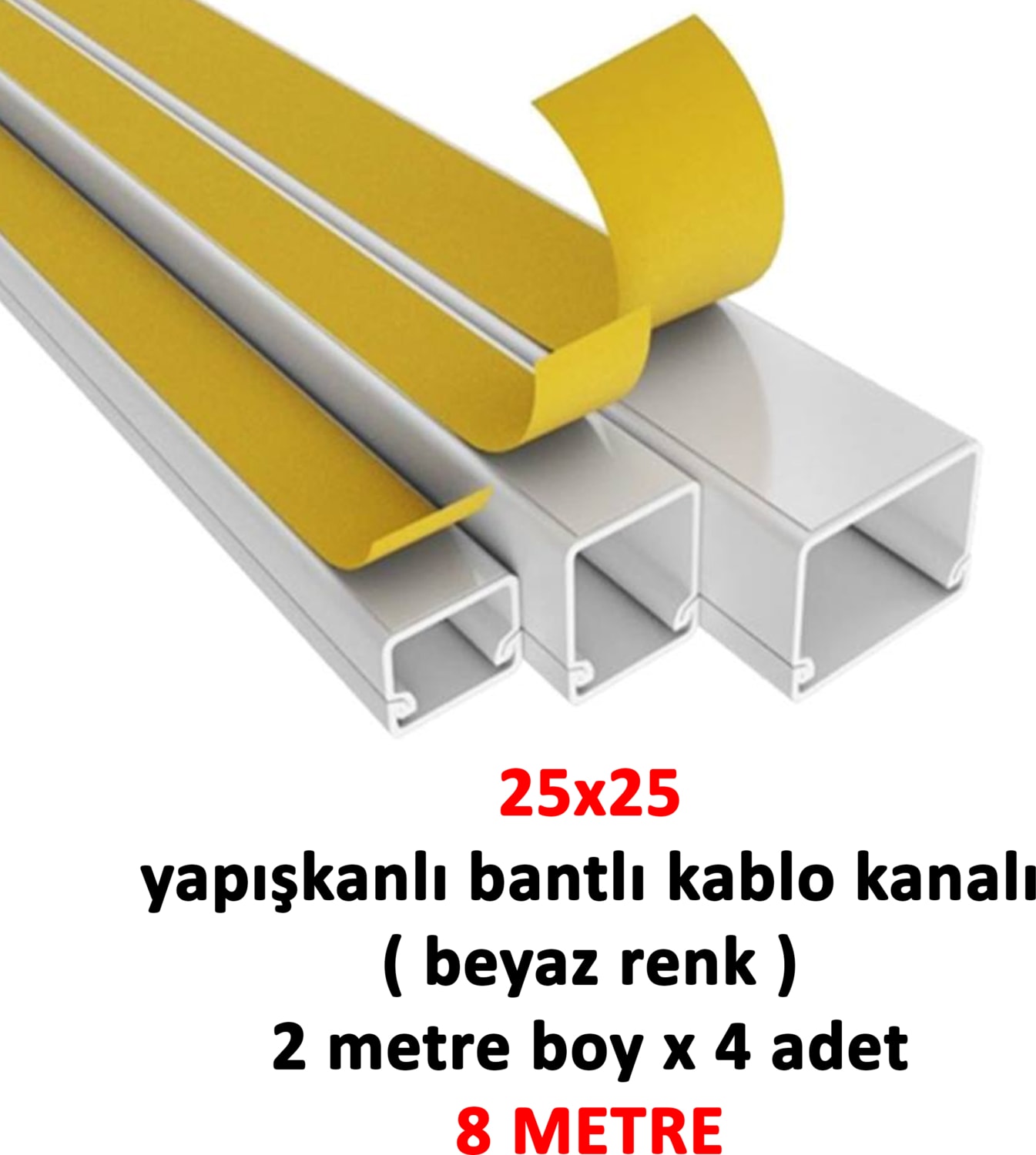 25X25 Yapışkanlı Kablo Kanalı 4 Boy 8 Metre