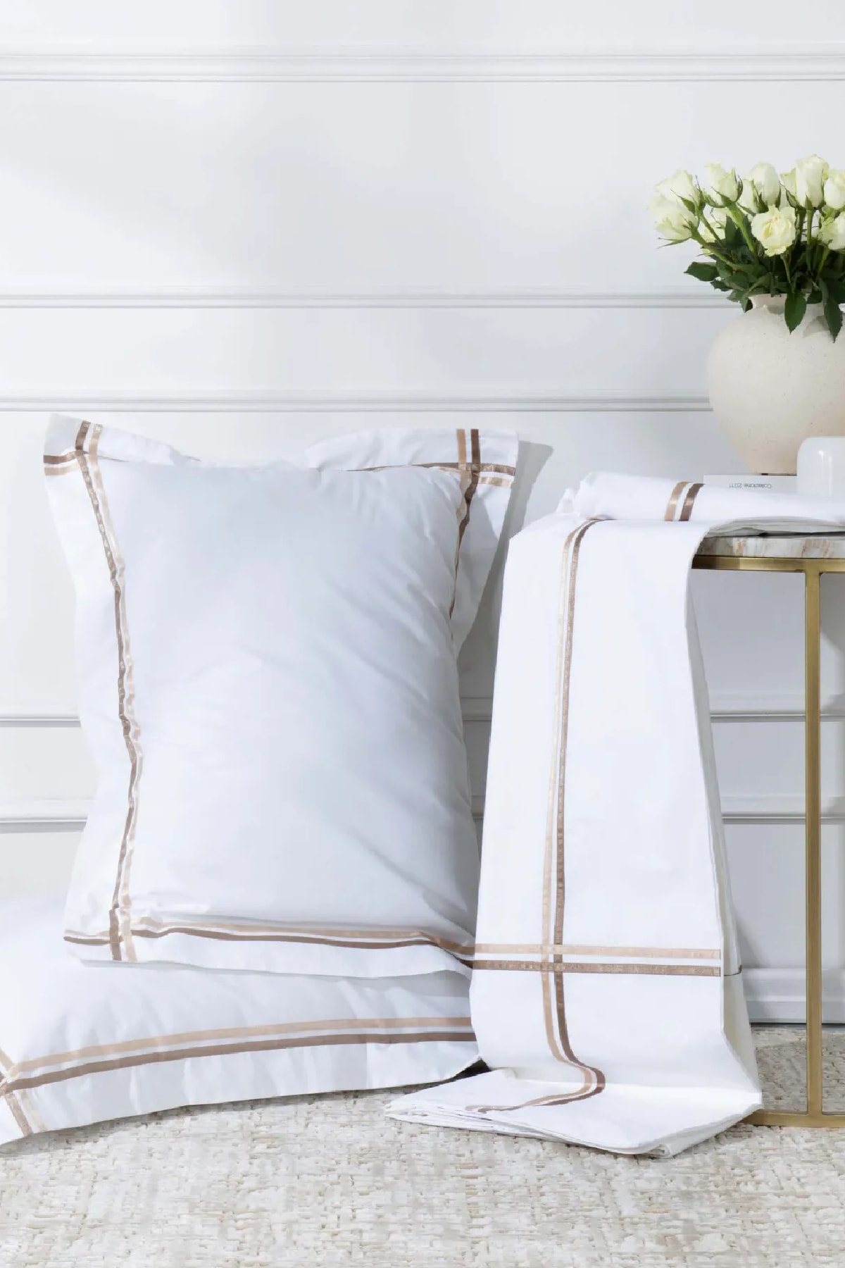 White Collection Valse Bej Saten Şeritli Percale Çift Kişilik Nevresim Takımı