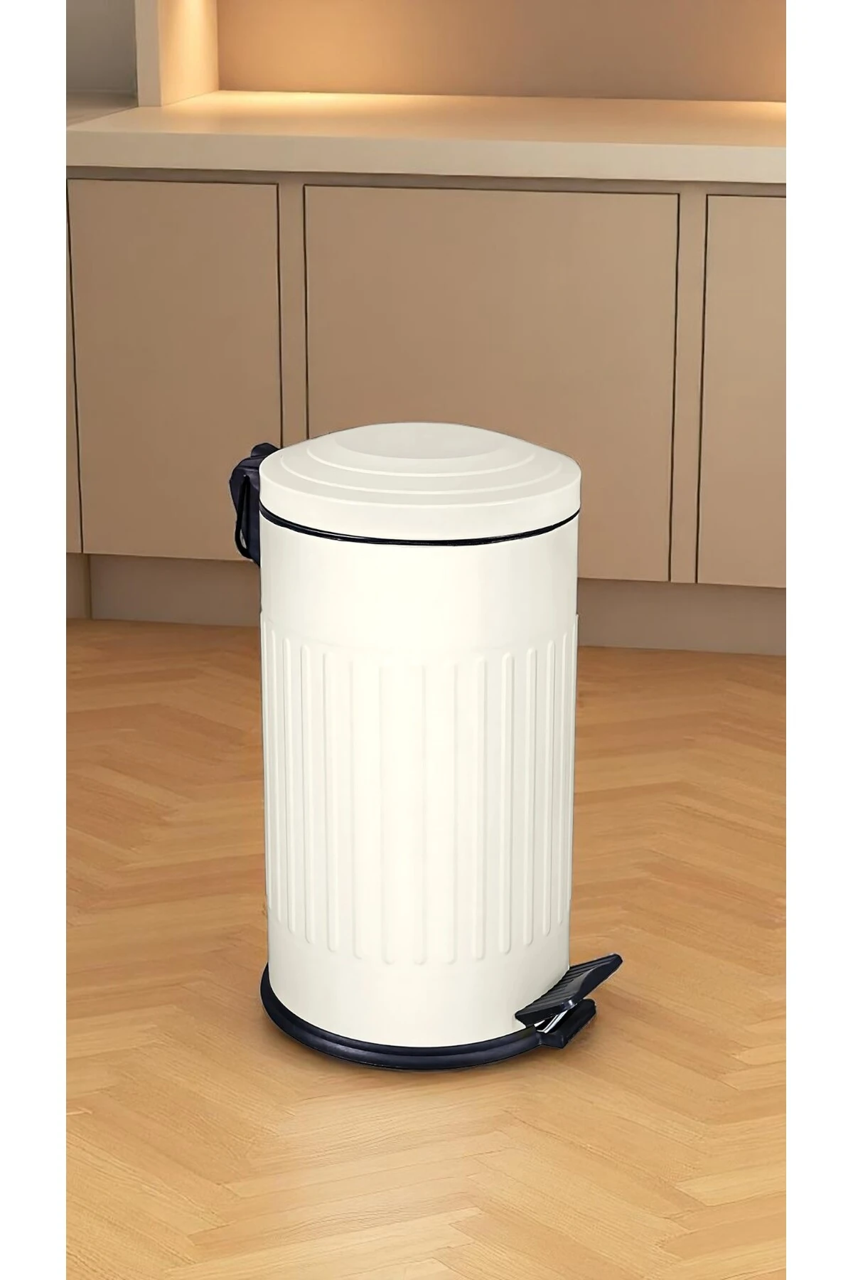 Vintage Çöp Kovası Çizgili Krem 16 Lt