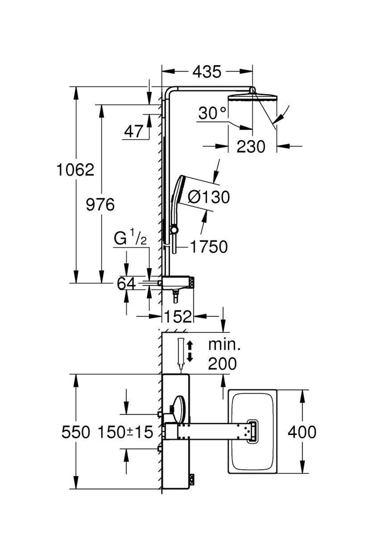 Rainshower Aqua Pure Duvara Monte Termostatik Bataryalı Duş Sistemi Br.Hard Graphite – 100961A