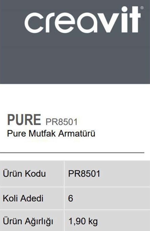 PR8501 Pure Mutfak Armatürü creavit eviye bataryası