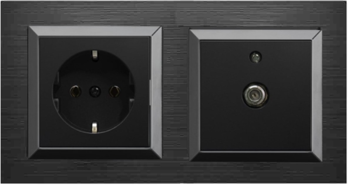 Quantum Siyah 2'li Set Topraklı Priz ve F Konnektör Uydu Priz Set