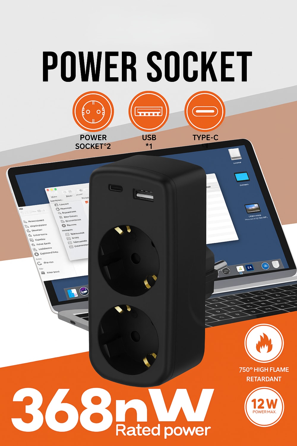 Çoklu Priz Yüksek Gerilim Korumalı 2'li Priz 1xusb 1xtype-C Çıkışlı Grup Priz Çoğaltıcı