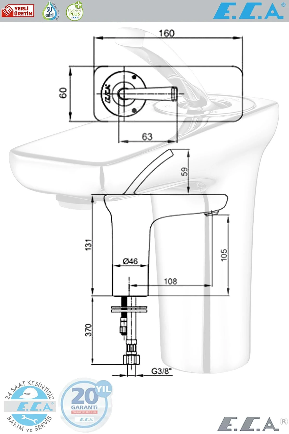 E.c.a Novita Banyo Lavabo Bataryası 20 Yıl Garantili Banyo Bataryası 102108925h