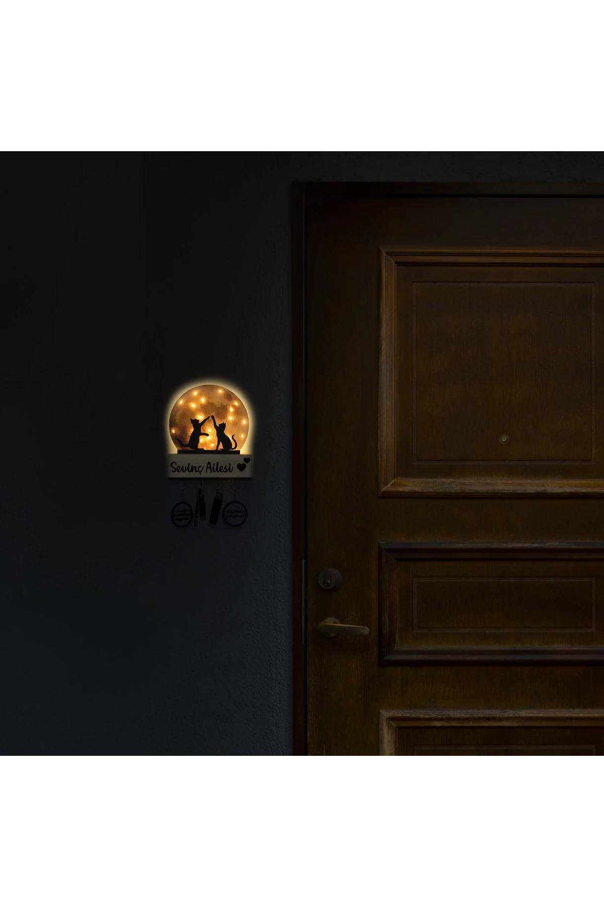 Led Işıklı Pleksi Dolunay Kişiselleştirilebilir Dekoratif Biblo Harvey Kediler Anahtar Askılığı