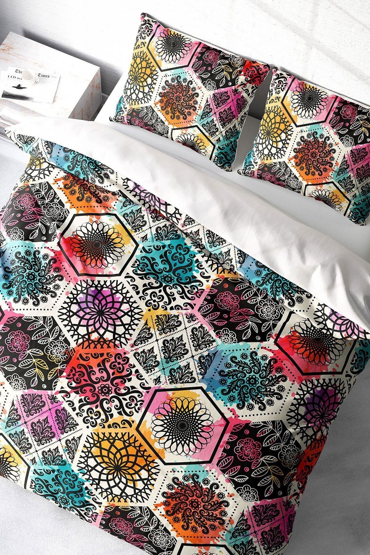 Nevresim Takımı %100 Doğal Pamuk Çift Kişilik 3d Digital Patchwork Tiles