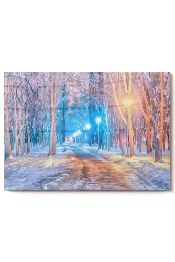 Kış Ve Yürüyüş Yolu Temalı | Doğa Temalı Cam Tablo | 50x70 Cm