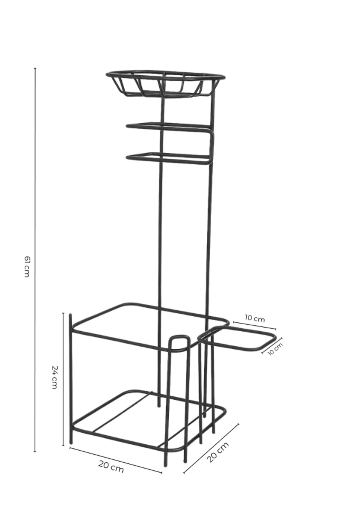 Yedekli Siyah Kare WC Kağıtlığı Tuvalet Fırçalığı Çöp Kovası Seti, Metal Askılı WC Kağıtlık Fırça