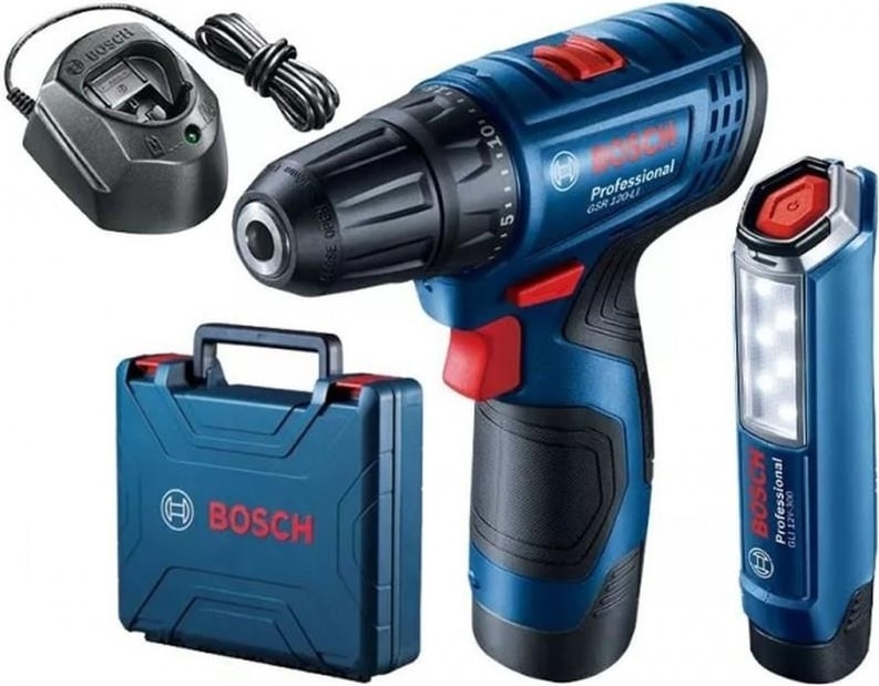 BOSCH Professional GSR 120-LI 2 Ah Çift Akülü Tornavida ve GLI 12V-300 Lamba - 06019G8004